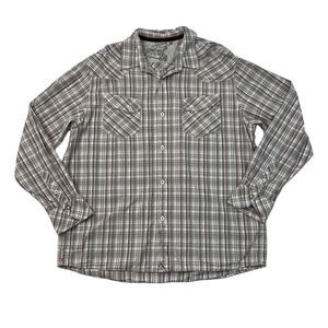 Quiksilver Button Up Shirt Mens L Large White Gray Plaid Long Sleeve Cotton